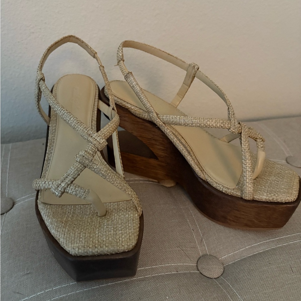 Cult Gaia Cream and Brown Wedge Sandals